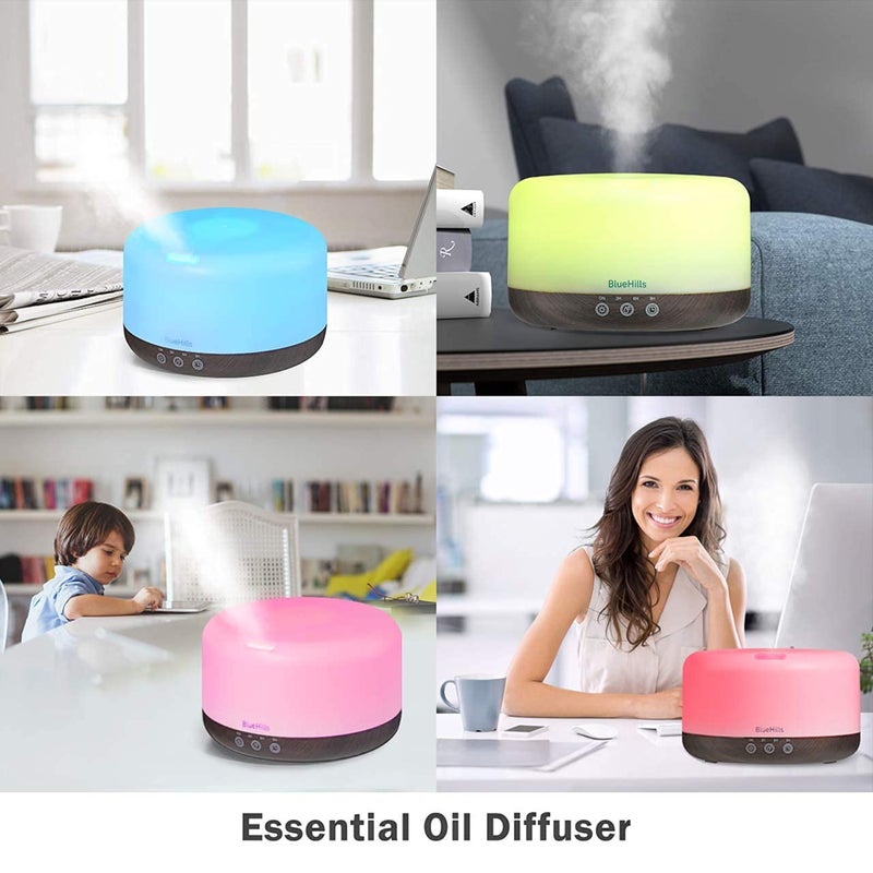 BlueHills Premium 1000 ML Large Essential Oil Diffuser Humidifier for Room Home Aromatherapy Big Capacity Oil Diffuser with DÃ©cor LED Lights Long Running Round Diffuser Dark Wood Grain â€“ D002 - Image 2